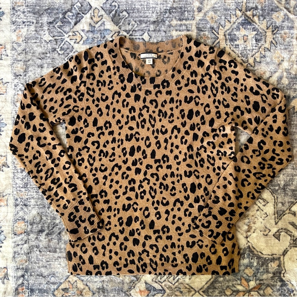 J Crew Cozy Cashmere Cheetah Print Sweater XS EUC